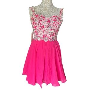 Pink chiffon Dress with sequined lace bodice